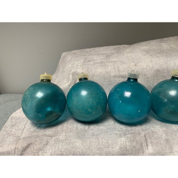 Vintage Glass Christmas Ornaments Mixed Frosted Teal & Clear Set of 11 - Picture 5 of 7
